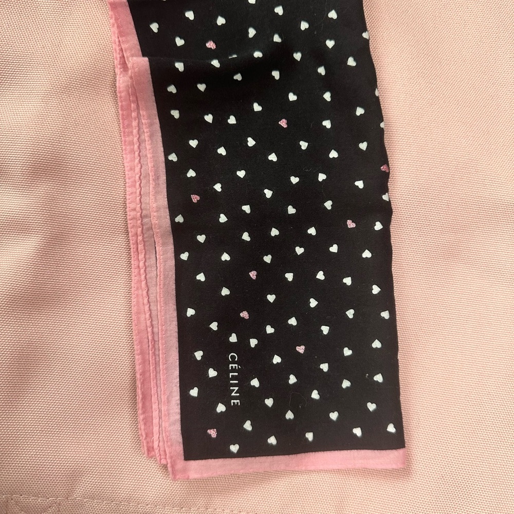 Celine Black and Pink Heart Pattern Scarf - Picture 7 of 10